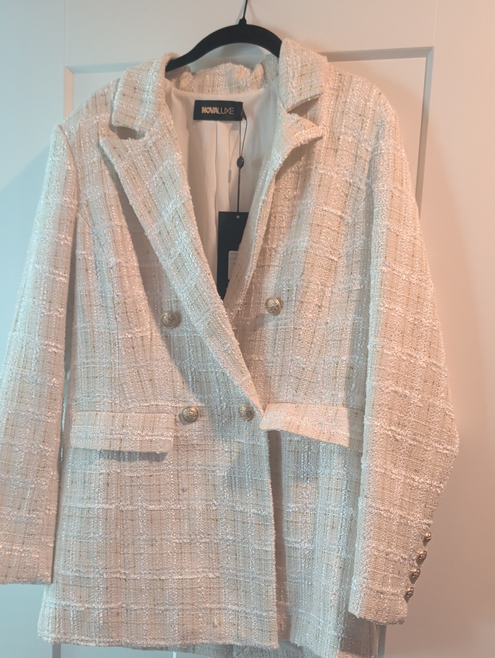 Fashion Nova Ivory Tweed Double-Breasted Blazer